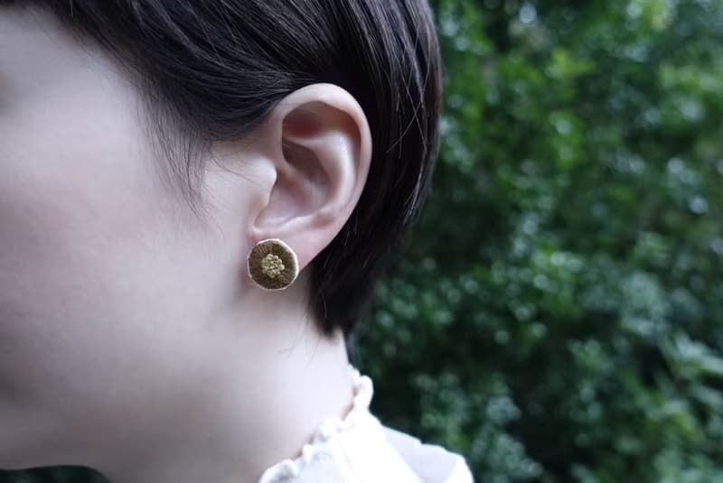 糰子花流蘇 茶褐・手工刺繡耳環