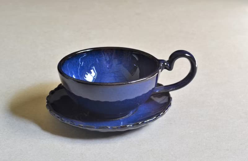 湛放藍半圓杯盤組手沖濾杯 咖啡濾杯 咖啡濾器  禮物 端午節禮物