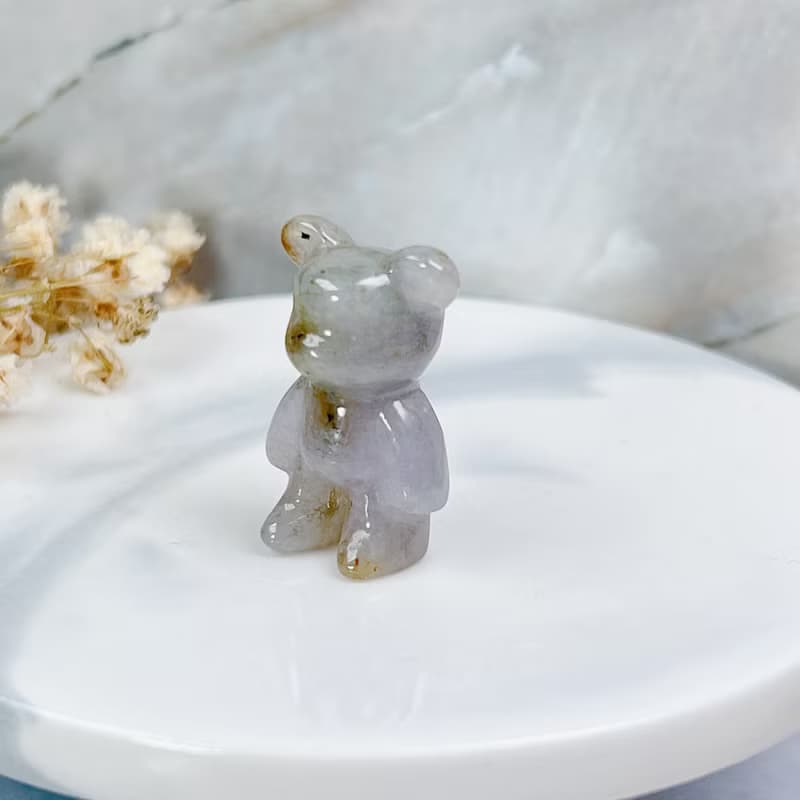 【熊熊玉見你】飄花翡翠可愛小熊擺飾 | 天然緬甸玉翡翠A貨|送禮