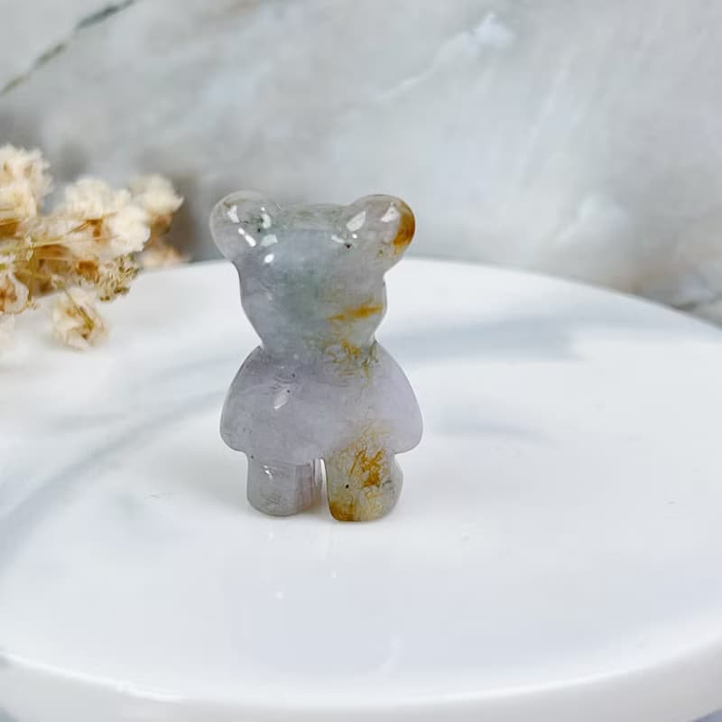 【熊熊玉見你】飄花翡翠可愛小熊擺飾 | 天然緬甸玉翡翠A貨|送禮