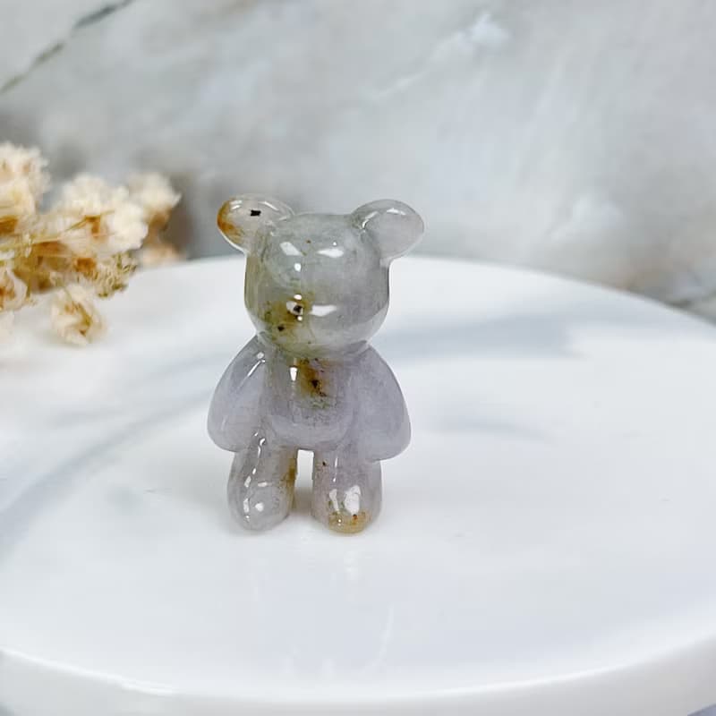 【熊熊玉見你】飄花翡翠可愛小熊擺飾 | 天然緬甸玉翡翠A貨|送禮