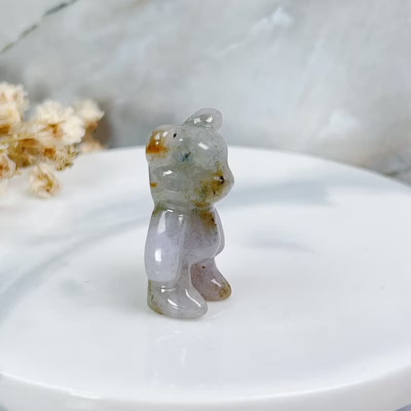 【熊熊玉見你】飄花翡翠可愛小熊擺飾 | 天然緬甸玉翡翠A貨|送禮