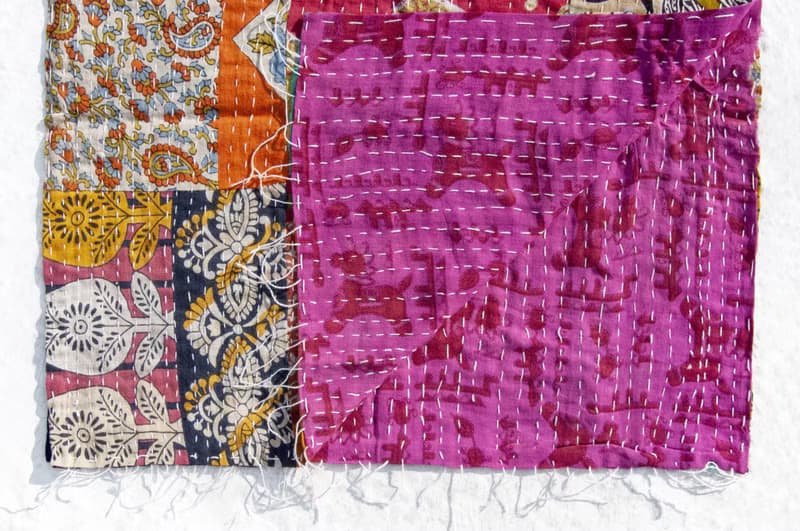 手縫紗麗布拼接絲巾/刺繡絲巾/刺繡圍巾/手縫紗麗線絲巾-南歐風
