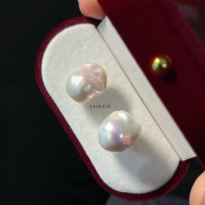 Hi Onion 天然淡水珍珠復古小巴洛克18K金氣質個性耳釘耳夾百搭