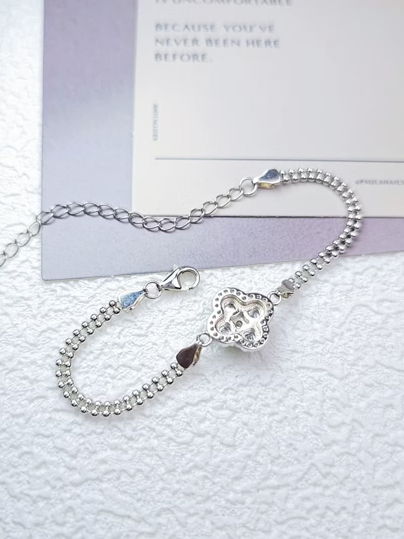 |幸運草|A貨翡翠冰玻放光陽綠蛋面純銀鍍18k四葉草雙層圓珠手鏈