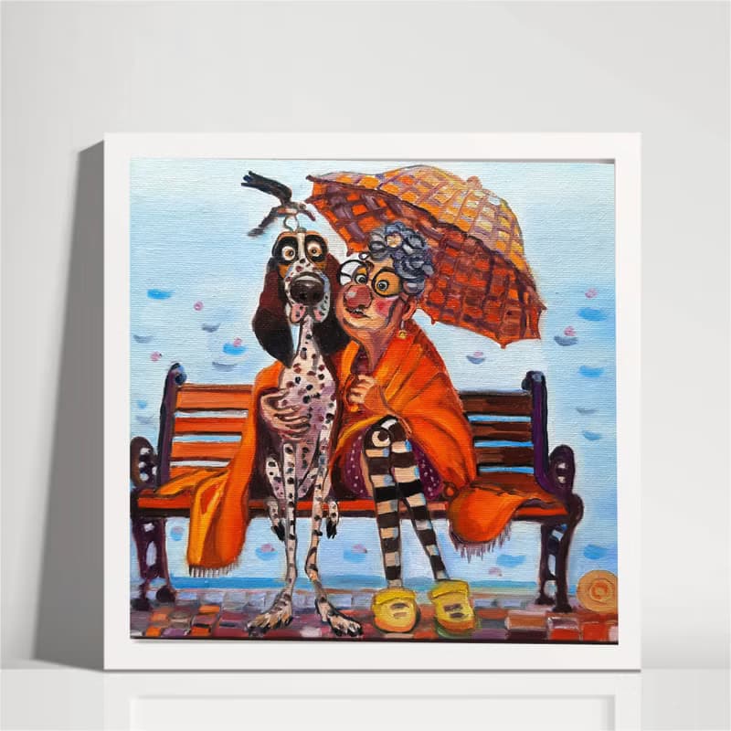Woman and Dog Painting Original Art Small  Oil Painting on Cardboard