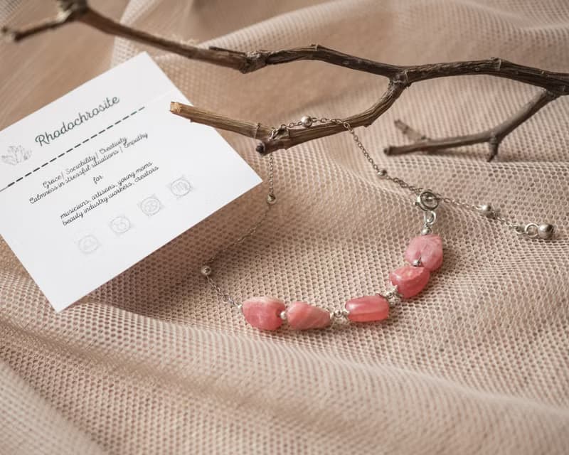 Rhodochrosite Bracelet, 925 Silver, Taurus gem, Libra stone, Mother's Day gift
