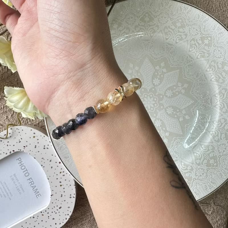 黃金蝴蝶招財粉色彈性手鍊