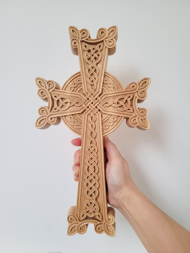 Small Khachkar Cross 19 cm height, Armenian carved wood cross, Christian