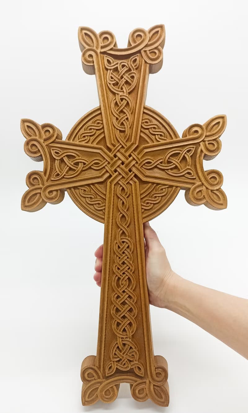 Small Khachkar Cross 19 cm height, Armenian carved wood cross, Christian