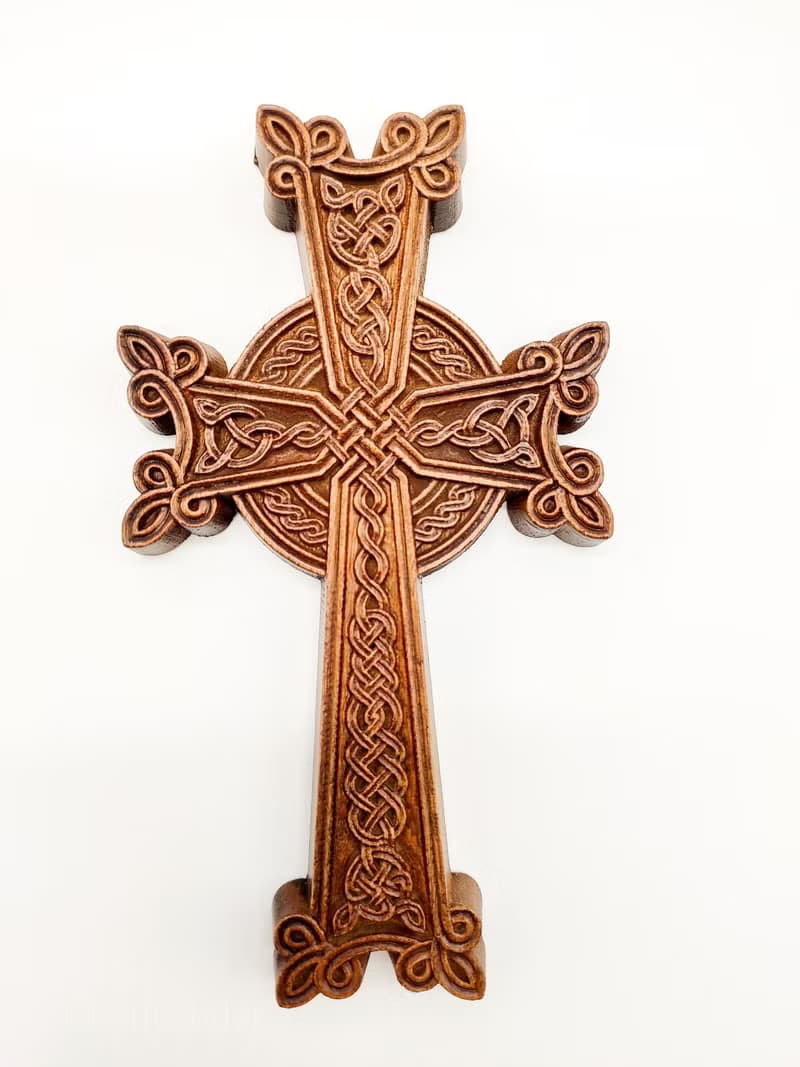 Small Khachkar Cross 19 cm height, Armenian carved wood cross, Christian