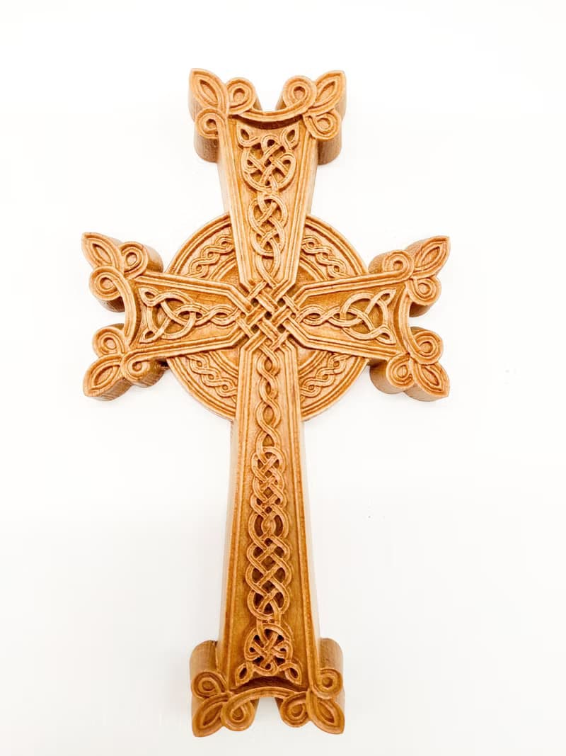 Small Khachkar Cross 19 cm height, Armenian carved wood cross, Christian