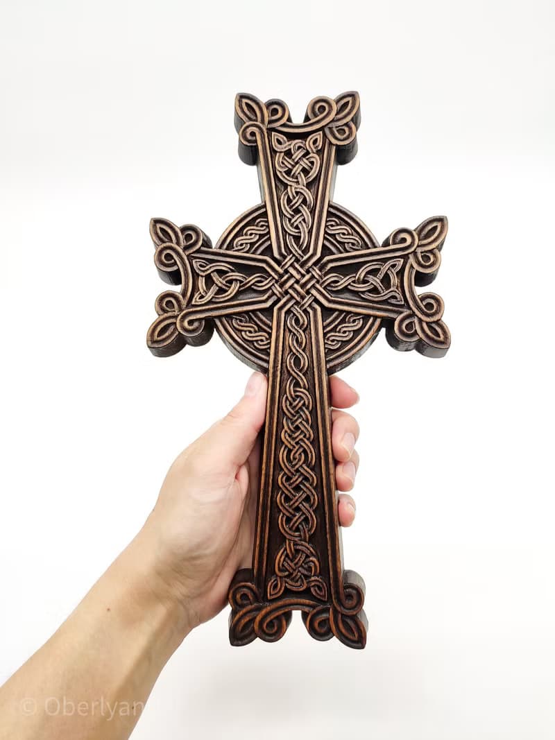 Small Khachkar Cross 19 cm height, Armenian carved wood cross, Christian