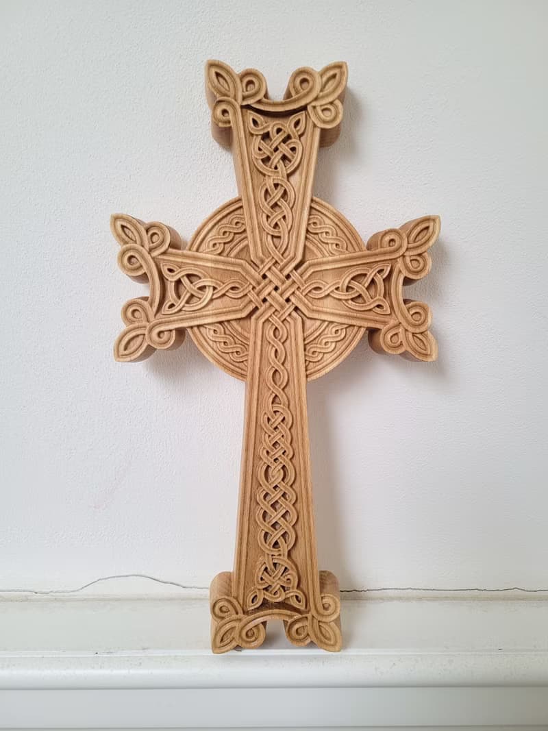 Small Khachkar Cross 19 cm height, Armenian carved wood cross, Christian