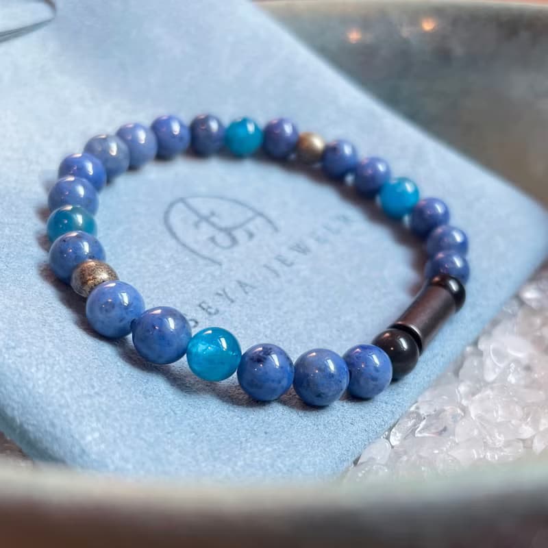 藍線石 磷灰石 黑曜石 天然石水晶手鍊