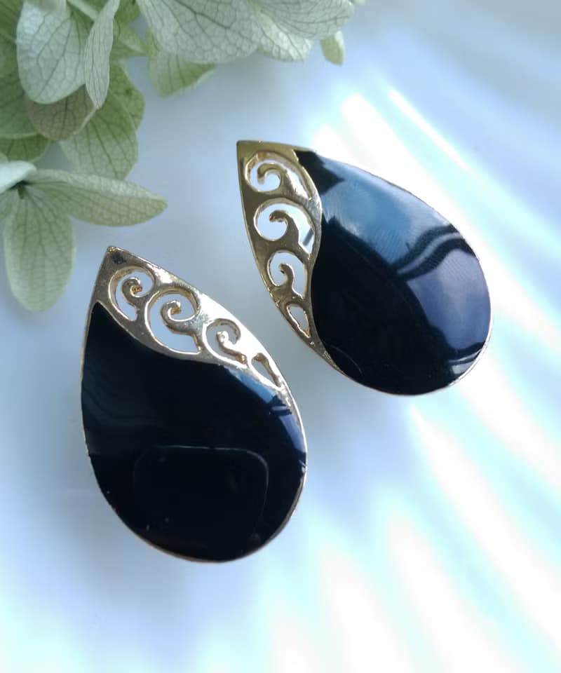Vintage Jewelry 西洋古董飾品 黑色調 對稱 摩登 針式耳環