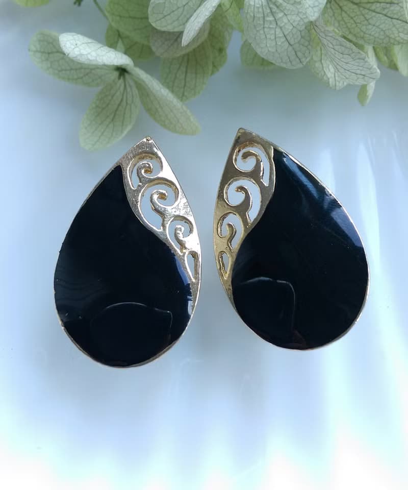 Vintage Jewelry 西洋古董飾品 黑色調 對稱 摩登 針式耳環