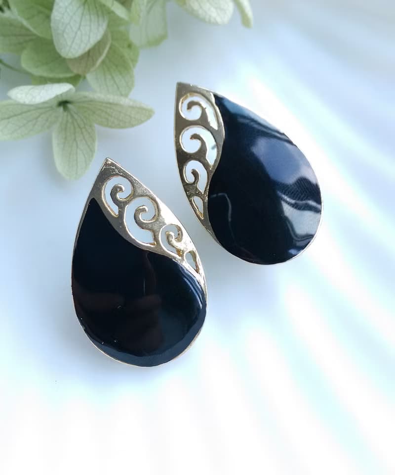 Vintage Jewelry 西洋古董飾品 黑色調 對稱 摩登 針式耳環