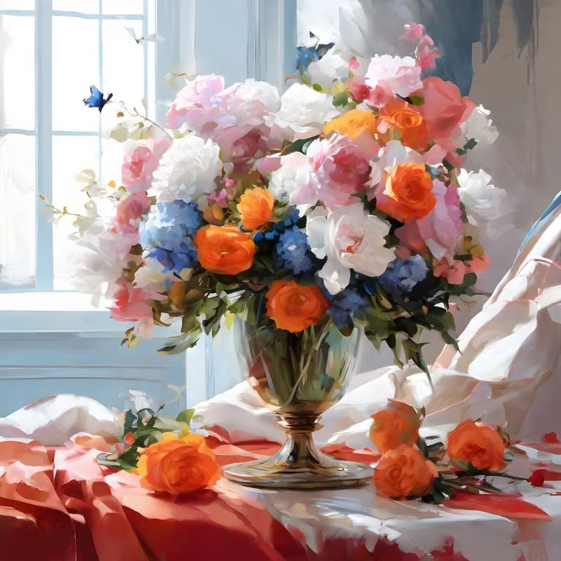 【數位】Hand Painted Bouquet of Flowers, Oil Painting, Acrylic Painting, still life art