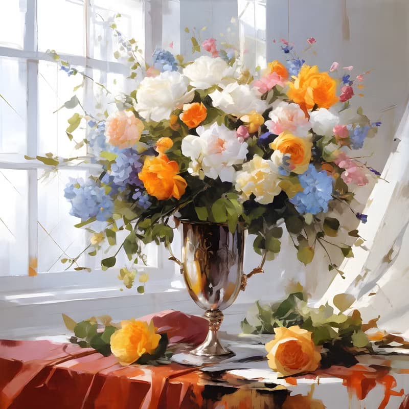 【數位】Hand Painted Bouquet of Flowers, Oil Painting, Acrylic Painting, still life art