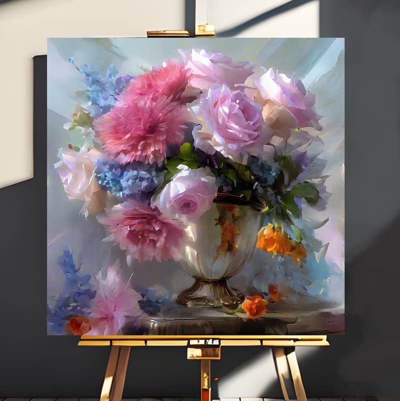 【數位】Hand Painted Bouquet of Flowers, Oil Painting, Acrylic Painting, still life art