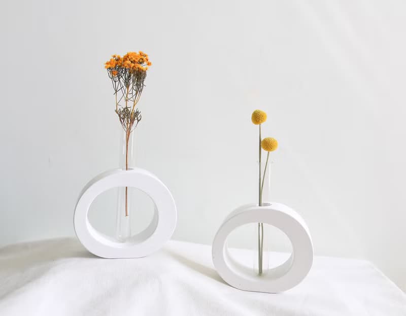 簡約水泥花器 附乾燥花