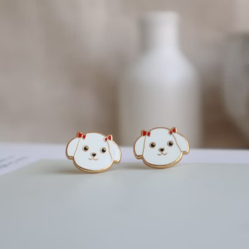 馬爾濟斯 Maltese  夾式 耳環 生日禮物 寵物飾品 狗狗 紙盒包裝