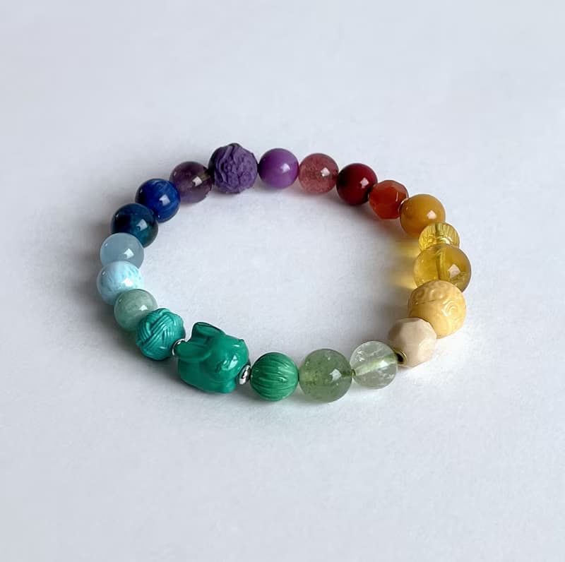 寶石系 小兔 天然礦石 七脈輪多寶 16.2 手圍 手鍊