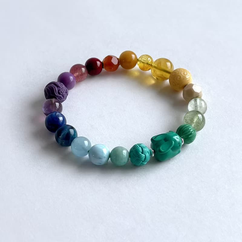 寶石系 小兔 天然礦石 七脈輪多寶 16.2 手圍 手鍊