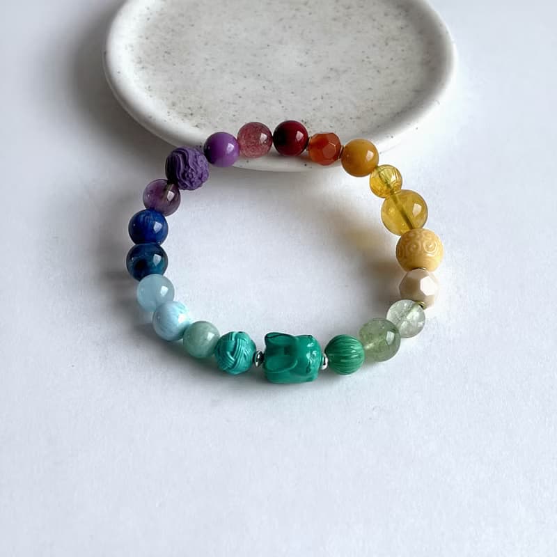 寶石系 小兔 天然礦石 七脈輪多寶 16.2 手圍 手鍊