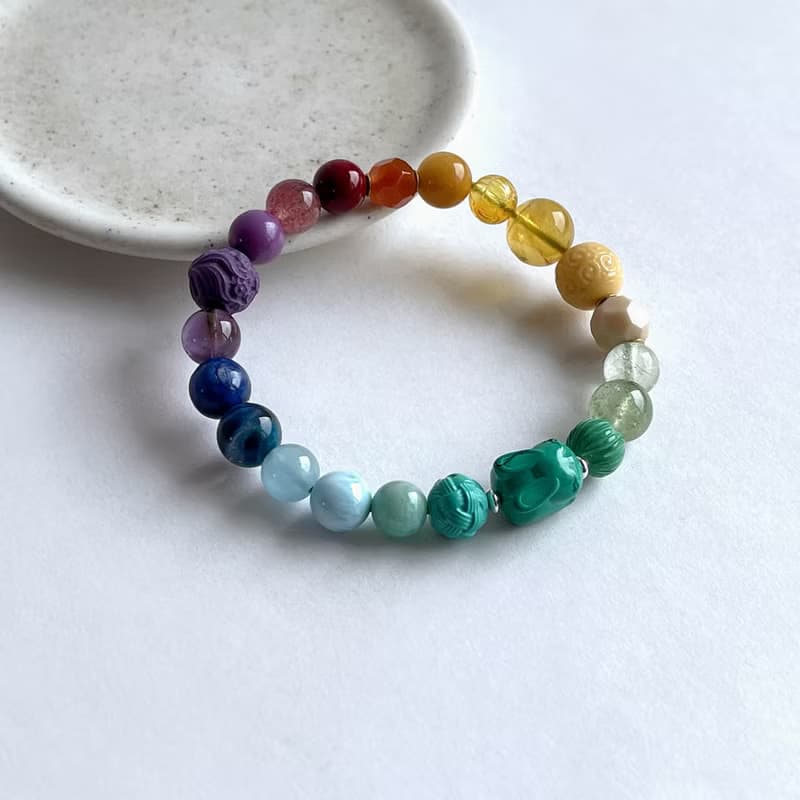 寶石系 小兔 天然礦石 七脈輪多寶 16.2 手圍 手鍊