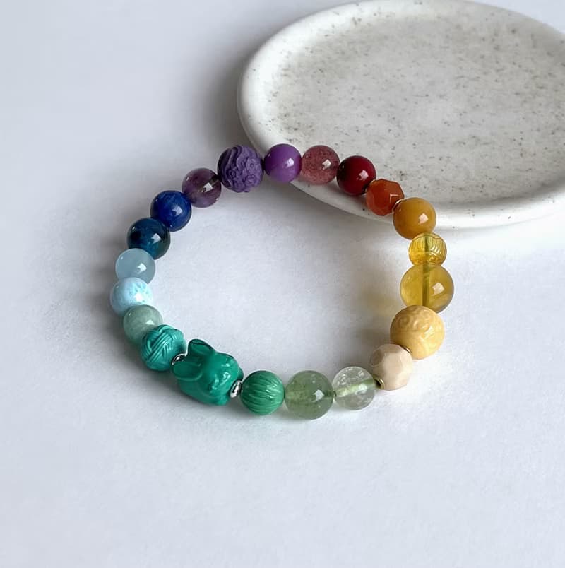 寶石系 小兔 天然礦石 七脈輪多寶 16.2 手圍 手鍊