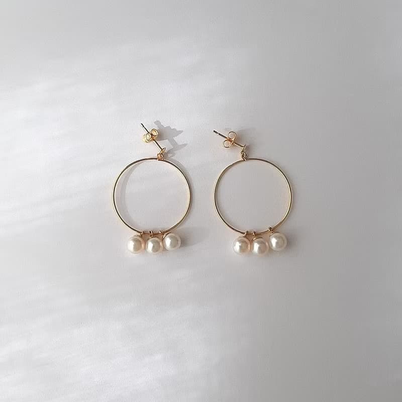 K18　フープピアス　あこや真珠　パールピアス　あこやパール　日本の真珠 pearl earrings  珍珠耳環 珍珠耳环 진주귀걸이