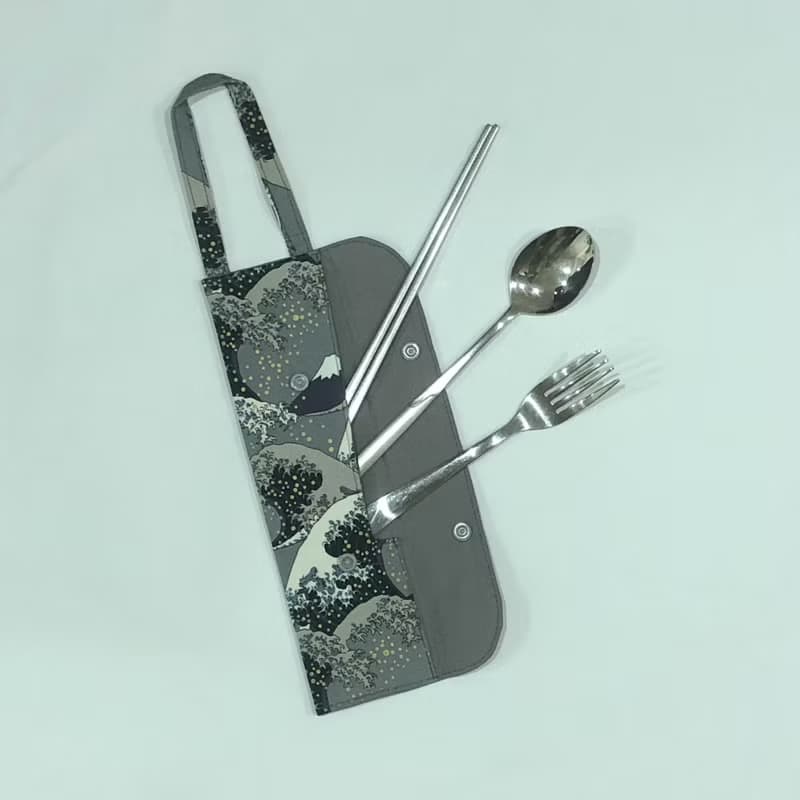 提把環保餐具套-深灰浮世繪