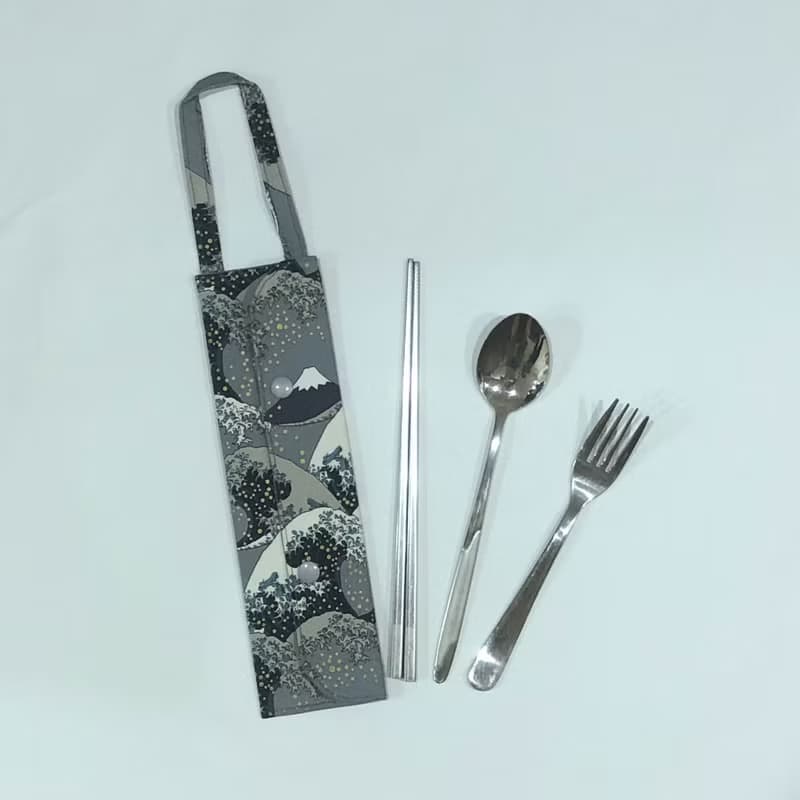 提把環保餐具套-深灰浮世繪