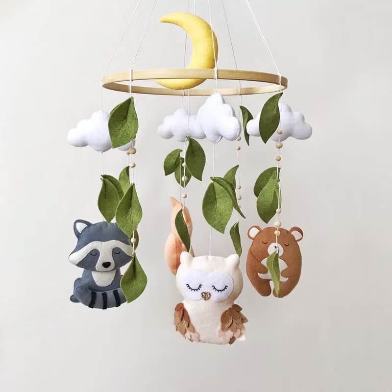 林地床鈴森林動物嬰兒床吊飾毛氈托兒所床鈴新生兒禮物嬰兒房裝飾