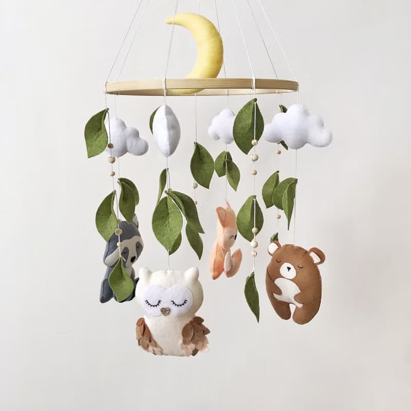 林地床鈴森林動物嬰兒床吊飾毛氈托兒所床鈴新生兒禮物嬰兒房裝飾