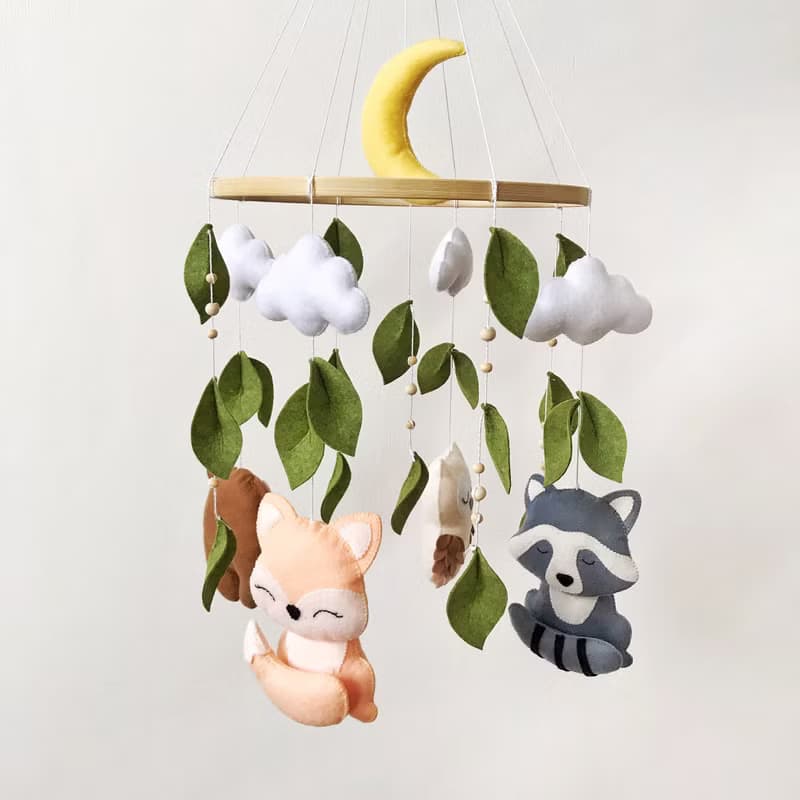 林地床鈴森林動物嬰兒床吊飾毛氈托兒所床鈴新生兒禮物嬰兒房裝飾