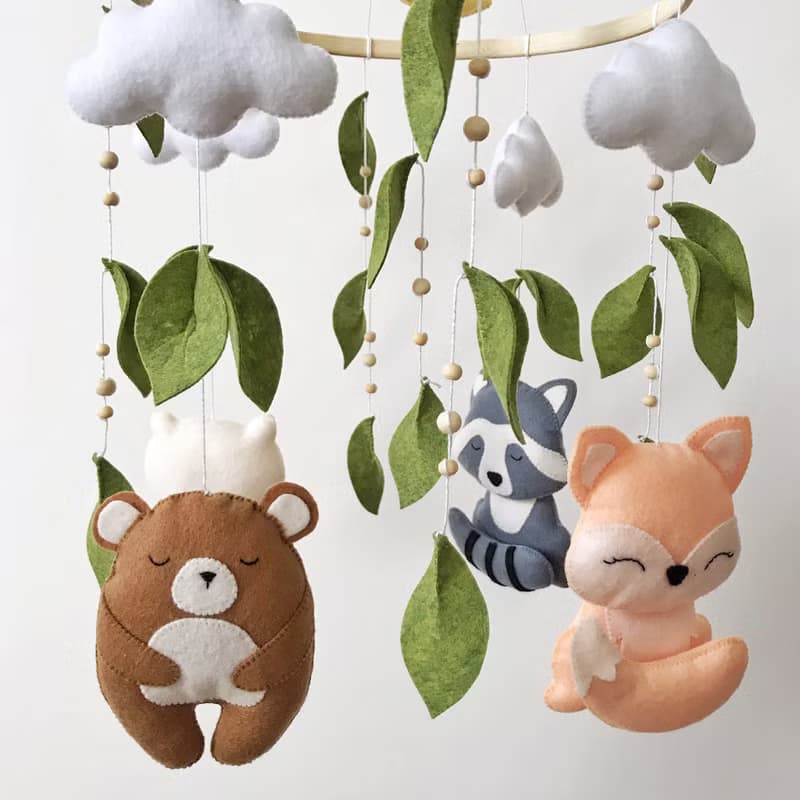 林地床鈴森林動物嬰兒床吊飾毛氈托兒所床鈴新生兒禮物嬰兒房裝飾