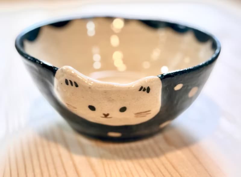可愛圓點貓咪頭 淺碗 餐碗