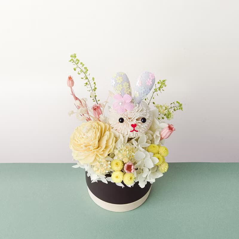 可愛亮兔造型盆花 情人節 開幕花禮 新居落成 生日禮物 畢業禮物