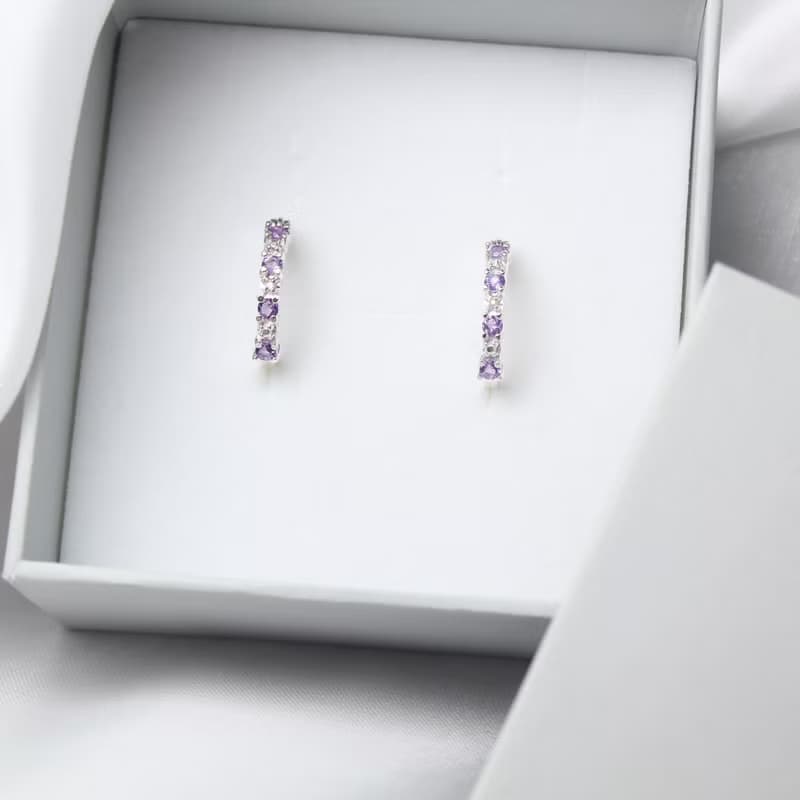 【SWS飾品】優雅紫色排鑽圈圈耳環。純銀耳環 / 鋯石 / 925純銀