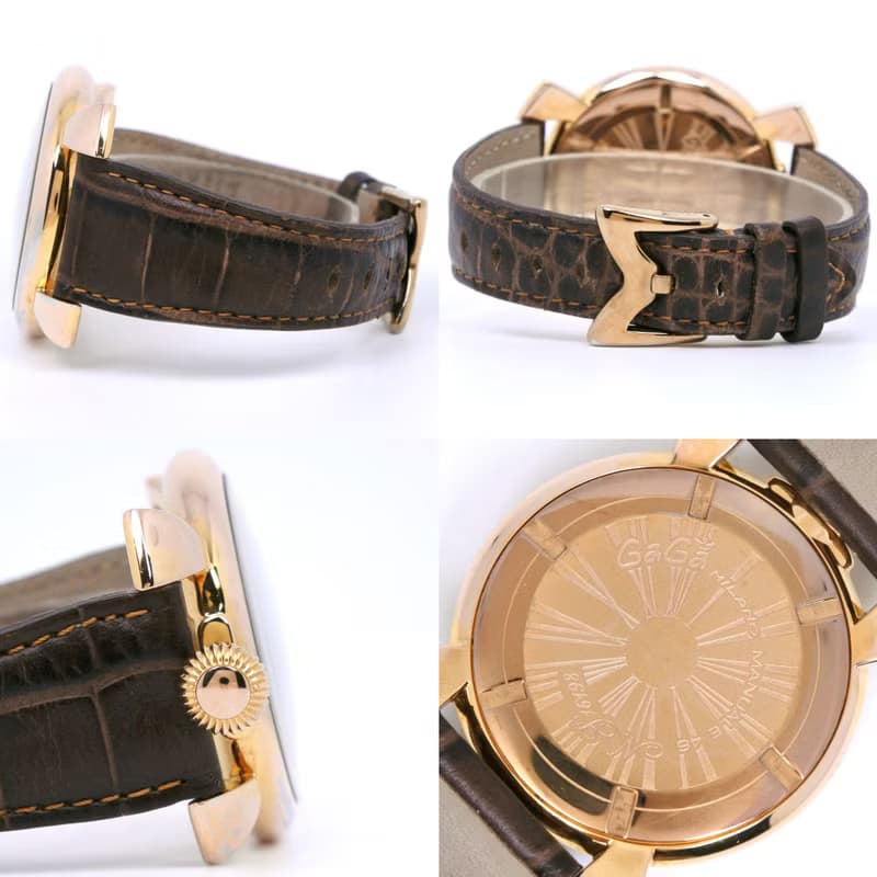 【日本直送】ガガ・ミラノ Gaga Milano マヌアーレ46 腕時計 金メッキ × レザー 茶 クオーツ スモールセコンド ブラウン文字盤 メンズ【中古】