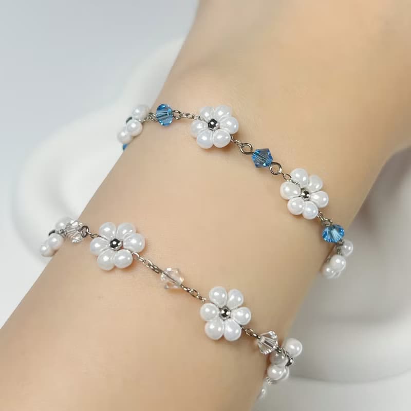 Miyuki 繁花串珠手鏈【奧地利水晶】銀款