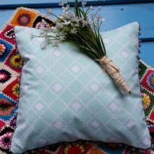 北歐特色淺粉綠幾何圖案灰色小毛球抱枕靠枕靠墊枕套