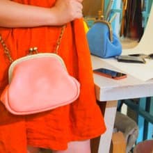 手縫復古皮革口金包手袋 側揹包 手拿包 粉紅色