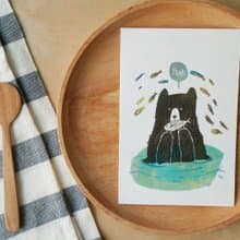 熊吃了魚 "A bear eat fish" 明信片 4x6