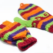 限量一件針織純羊毛保暖手套 / 2ways手套 / 露趾手套 / 內刷毛手套 / 針織手套 - 螢光綠童趣色系