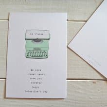Je t'aime 我愛你 卡片/湖水藍打字機明信片/Happy Valentine's Day