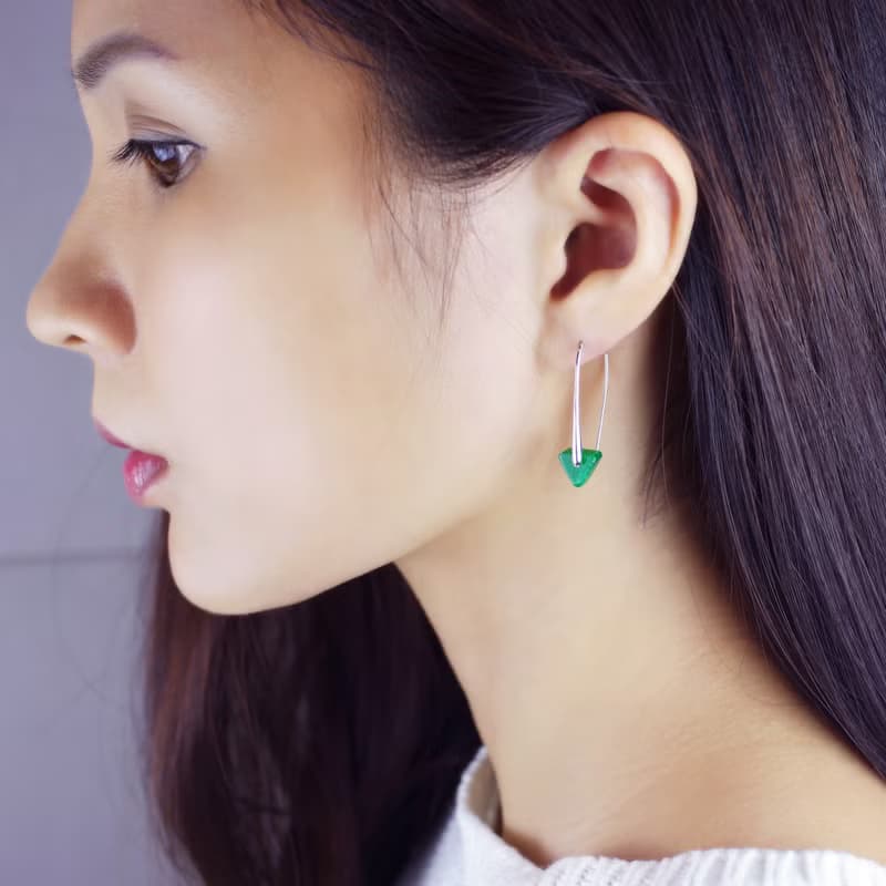 【絕版優惠8折】翠綠玉石純銀耳環  Lentille Deau